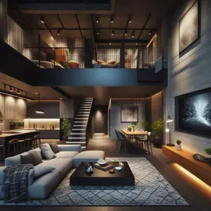 Антресольный этаж легко разделяет пространство Разбиваем пространство на блоки