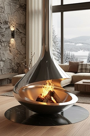 Островной, подвесной камин Liquidsteel