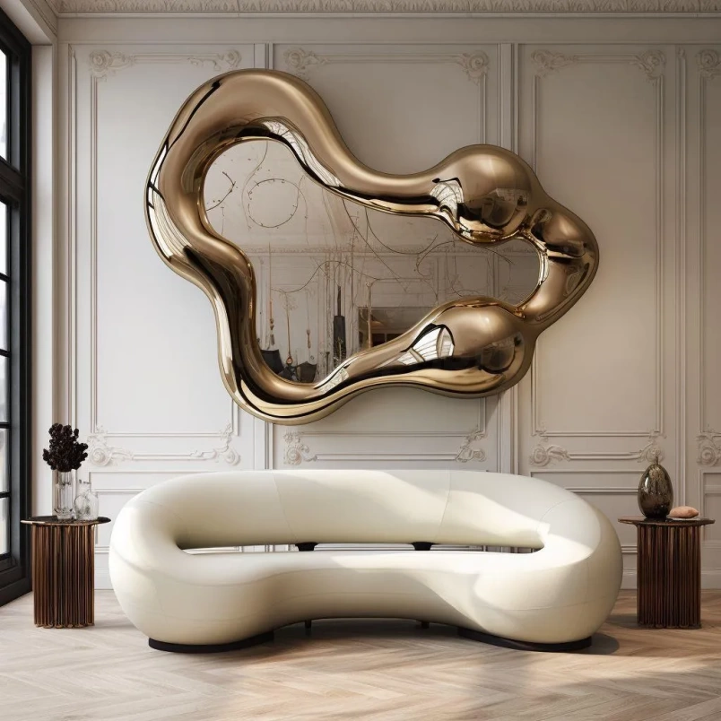 Дизайнерское зеркало в раме из нержавеющей стали на заказ