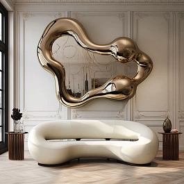 Дизайнерское зеркало в раме из нержавеющей стали