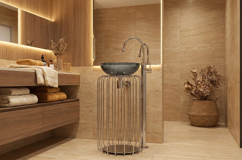 Напольная дизайнерская раковина со стеклянной чашей на заказ